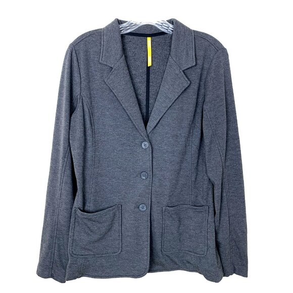 LOLE Womens L Knit Blazer Jacket 3 Button Gray Pockets Cozy Work Office Stretch - Picture 1 of 14
